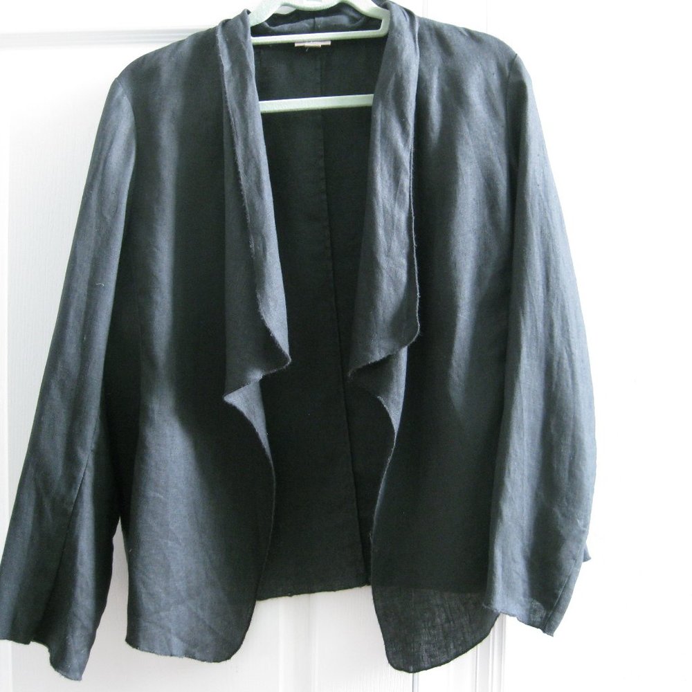J. Jill Black Linen Waterfall Draped Cardigan  L